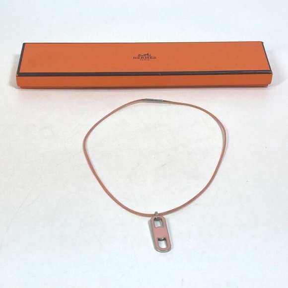 Authentic HERMES Accessories Mailon Necklace Metal Pink x Silver - Picture 1 of 11